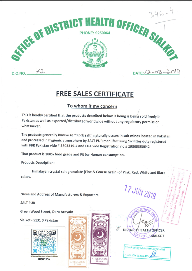 Free Sales Certificate - Salt